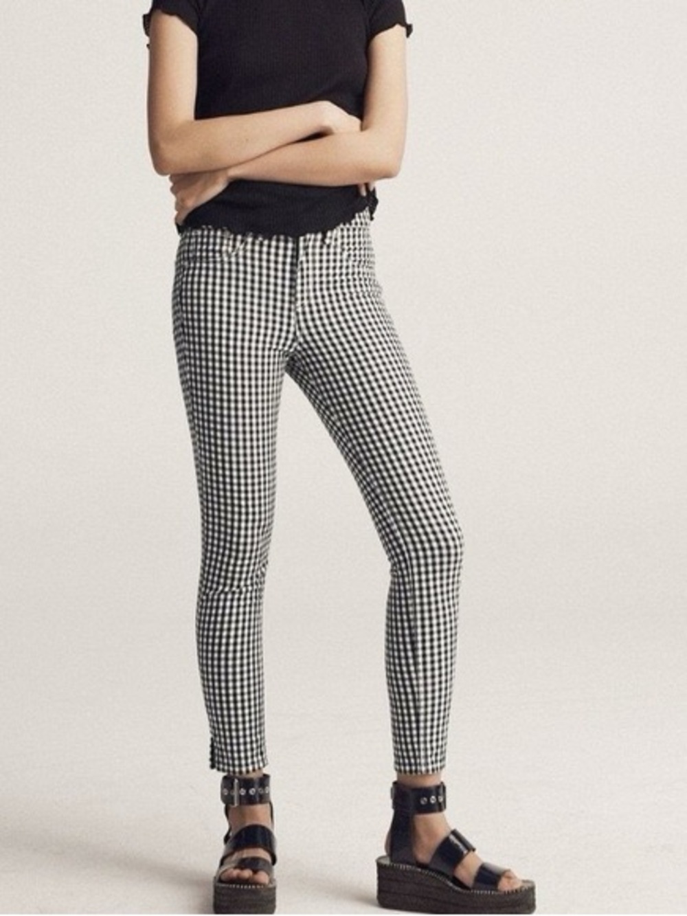 rag & bone Black and White Gingham Ankle Pants